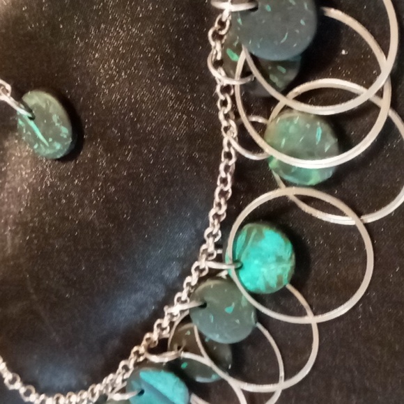 Bib collar statement necklace beaded on a rolo chain . - Picture 2 of 4